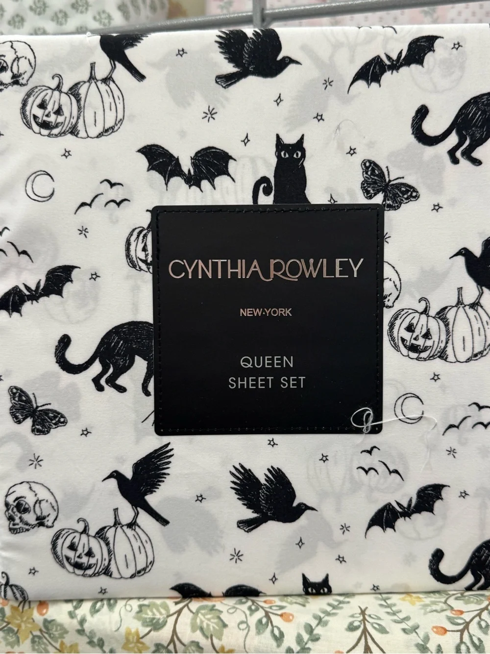 Cynthia Rowley Black and White Halloween Motif Queen Sheet Set